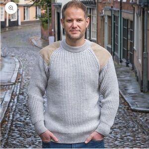 Black Sheep Brown Son of a Gun Natural Oiled Wool Crewneck Cable Knit Sweater 42